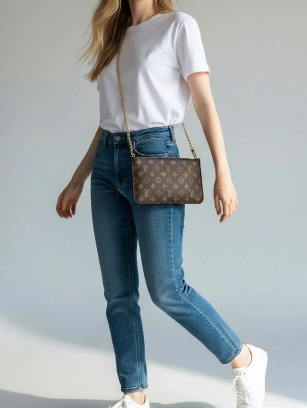 Louis Vuitton Neverfull Pochette Wristlet Monogram Canvas